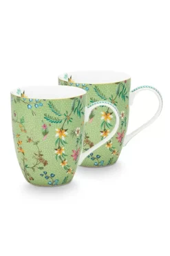 Porzellan Sets|Pip Studio Jolie Set/2 Tassen Gross Blumen Grun