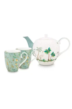 Porzellan Sets|Pip Studio Jolie Set/3 Tee Set Gross Flowers Blau