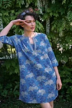 Kleider|Pip Studio Kleid Flora Firenze Kobalt Blau