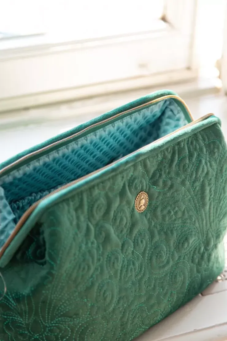 Kosmetiktasche|Pip Studio Kosmetiktasche Extra Gross Samt Quiltey Days Grun