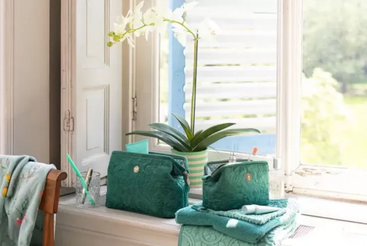 Beautycases|Pip Studio Kosmetiktasche Gross Samt Quiltey Days Grun
