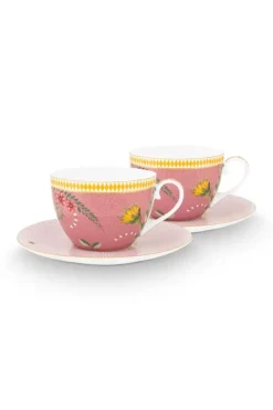 Cappuccino Tasse|Pip Studio La Majorelle Set/2 Cappuccino Tassen & Undertassen Rosa