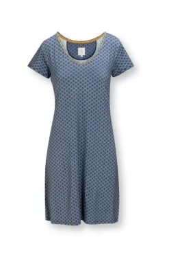 Nachthemden|Pip Studio Nachthemd Kurze Armeln Tegola Blau