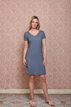 Nachthemden|Pip Studio Nachthemd Kurze Armeln Tegola Blau