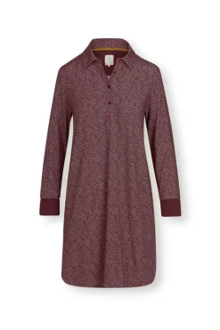 Nachthemden|Pip Studio Nachthemd Lange Armel Leafy Dots Terra Rot