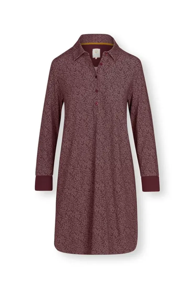 Nachthemden|Pip Studio Nachthemd Lange Armel Leafy Dots Terra Rot