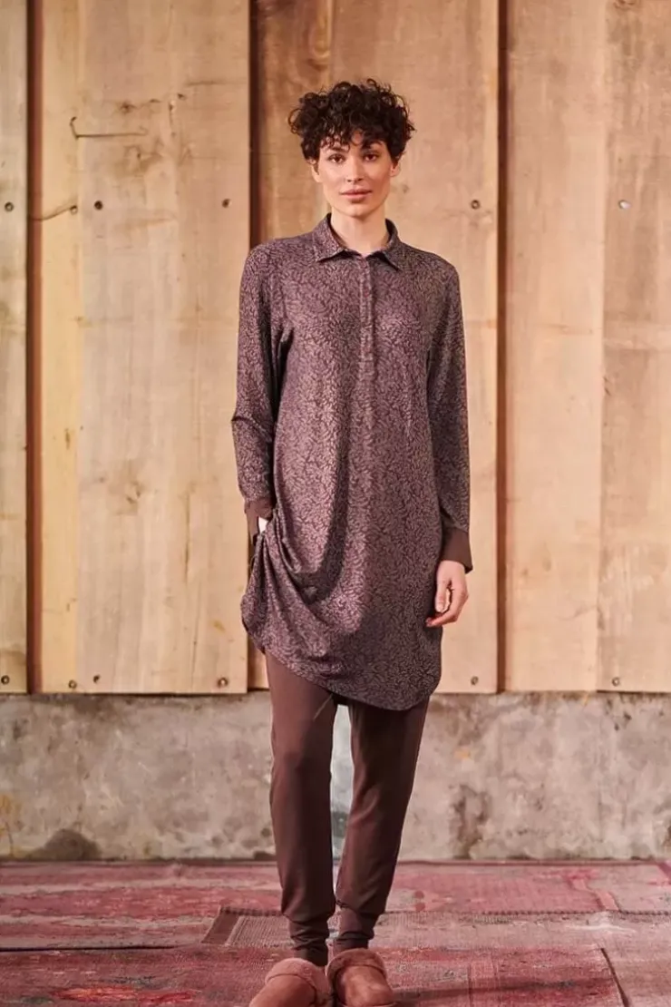 Nachthemden|Pip Studio Nachthemd Lange Armel Leafy Dots Terra Rot