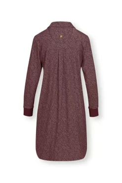 Nachthemden|Pip Studio Nachthemd Lange Armel Leafy Dots Terra Rot