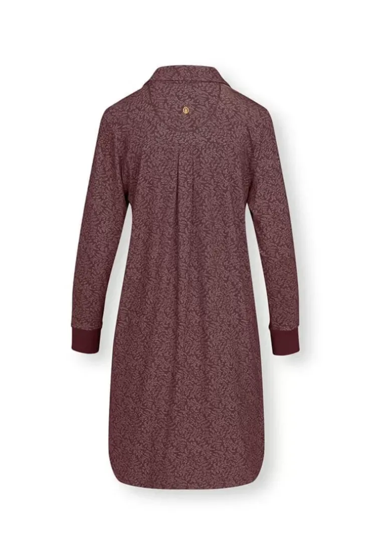 Nachthemden|Pip Studio Nachthemd Lange Armel Leafy Dots Terra Rot