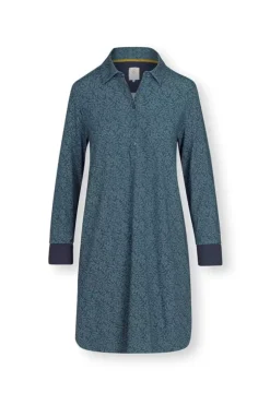 Nachthemden|Pip Studio Nachthemd Lange Armel Leafy Dots Blau