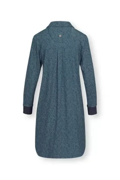 Nachthemden|Pip Studio Nachthemd Lange Armel Leafy Dots Blau