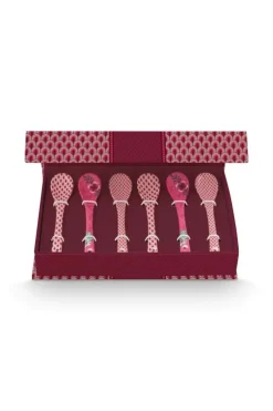 Porzellan Sets|Pip Studio Oriental Flower Festival Set/6 Teeloffel Dunkel Rosa