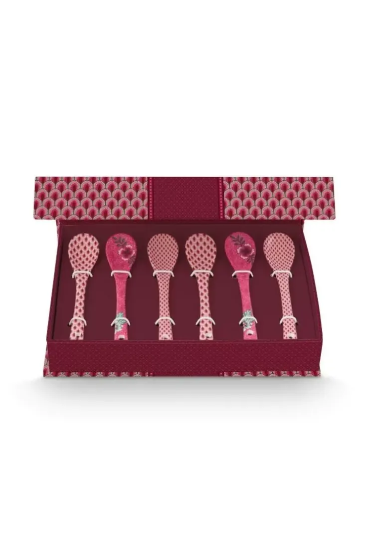 Porzellan Sets|Pip Studio Oriental Flower Festival Set/6 Teeloffel Dunkel Rosa