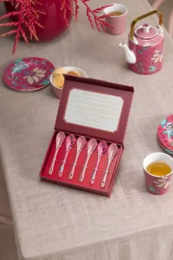 Porzellan Sets|Pip Studio Oriental Flower Festival Set/6 Teeloffel Dunkel Rosa
