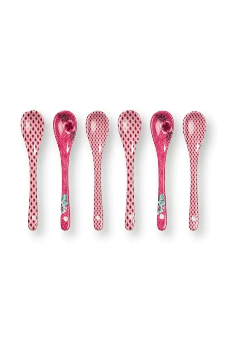 Porzellan Sets|Pip Studio Oriental Flower Festival Set/6 Teeloffel Dunkel Rosa