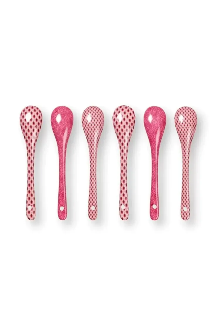 Porzellan Sets|Pip Studio Oriental Flower Festival Set/6 Teeloffel Dunkel Rosa