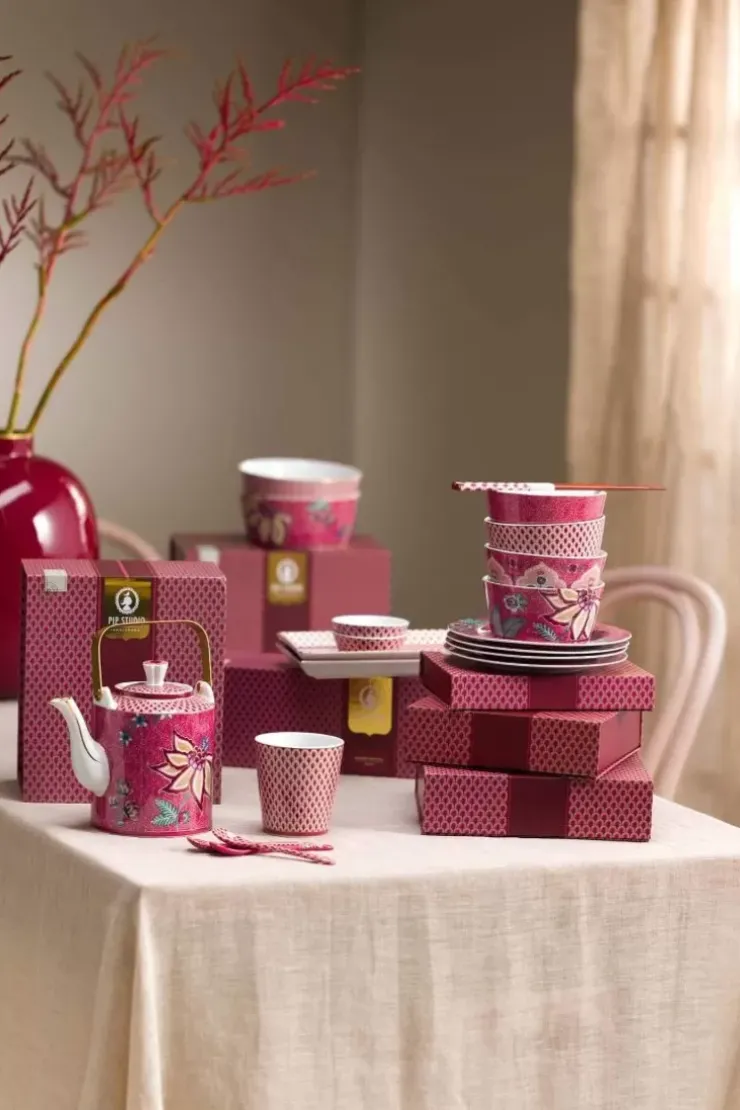 Porzellan Sets|Pip Studio Oriental Flower Festival Set/6 Teeloffel Dunkel Rosa