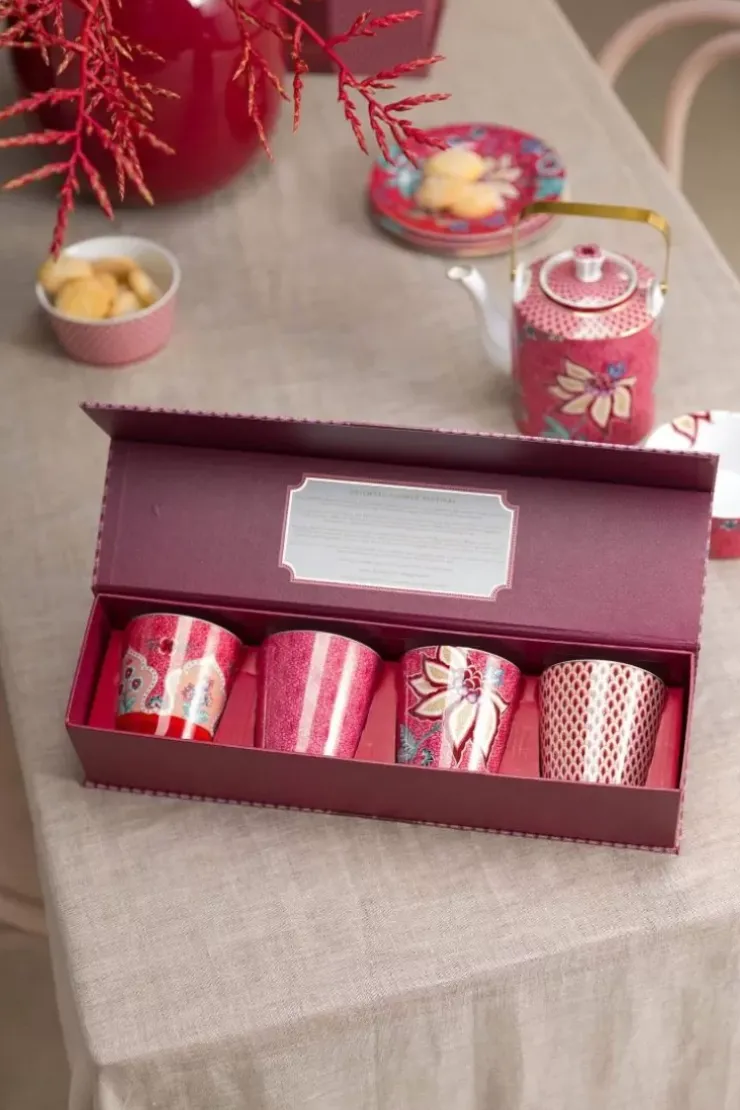 Porzellan Sets|Pip Studio Oriental Flower Festival Set/4 Tassen Dunkel Rosa