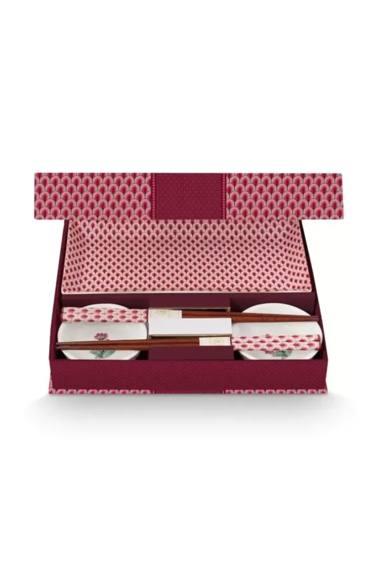 Porzellan Sets|Pip Studio Oriental Flower Festival Set/6 Sushi Dunkel Rosa
