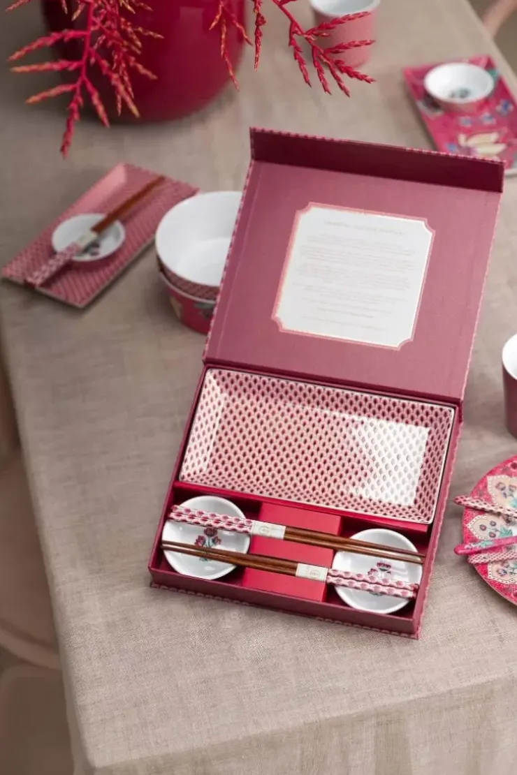 Porzellan Sets|Pip Studio Oriental Flower Festival Set/6 Sushi Dunkel Rosa