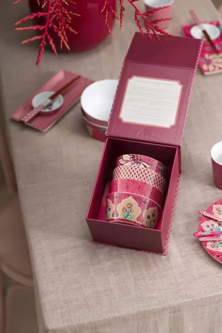 Porzellan Sets|Pip Studio Oriental Flower Festival Set/4 Schalen Dunkel 12Cm Rosa