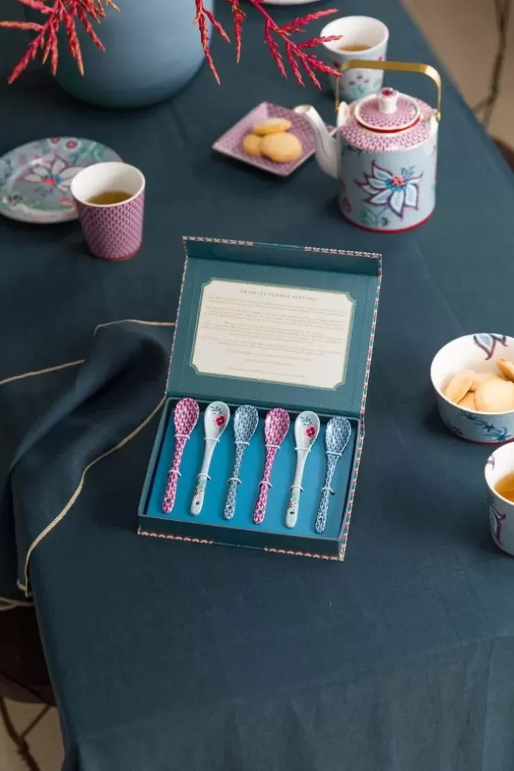 Porzellan Sets|Pip Studio Oriental Flower Festival Set/6 Teeloffel Blau