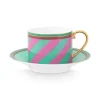Tasse & Untertasse|Pip Studio Pip Chique Stripes Cappuccino Tasse & Untertasse Rosa/Grun