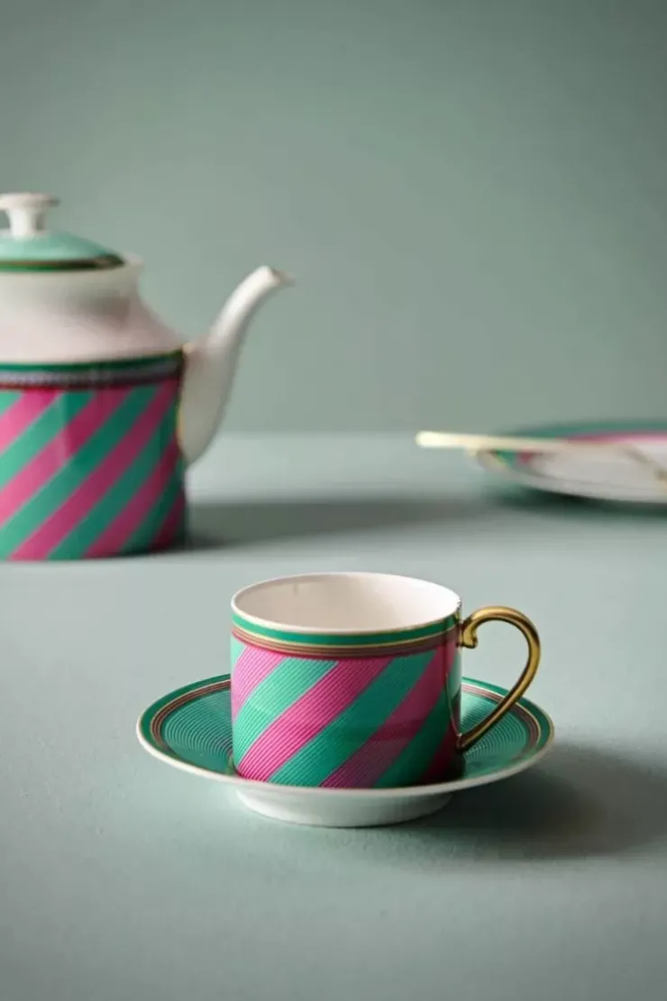Tasse & Untertasse|Pip Studio Pip Chique Stripes Cappuccino Tasse & Untertasse Rosa/Grun