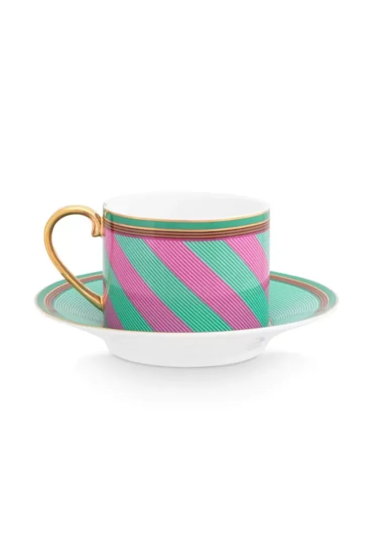 Tasse & Untertasse|Pip Studio Pip Chique Stripes Cappuccino Tasse & Untertasse Rosa/Grun