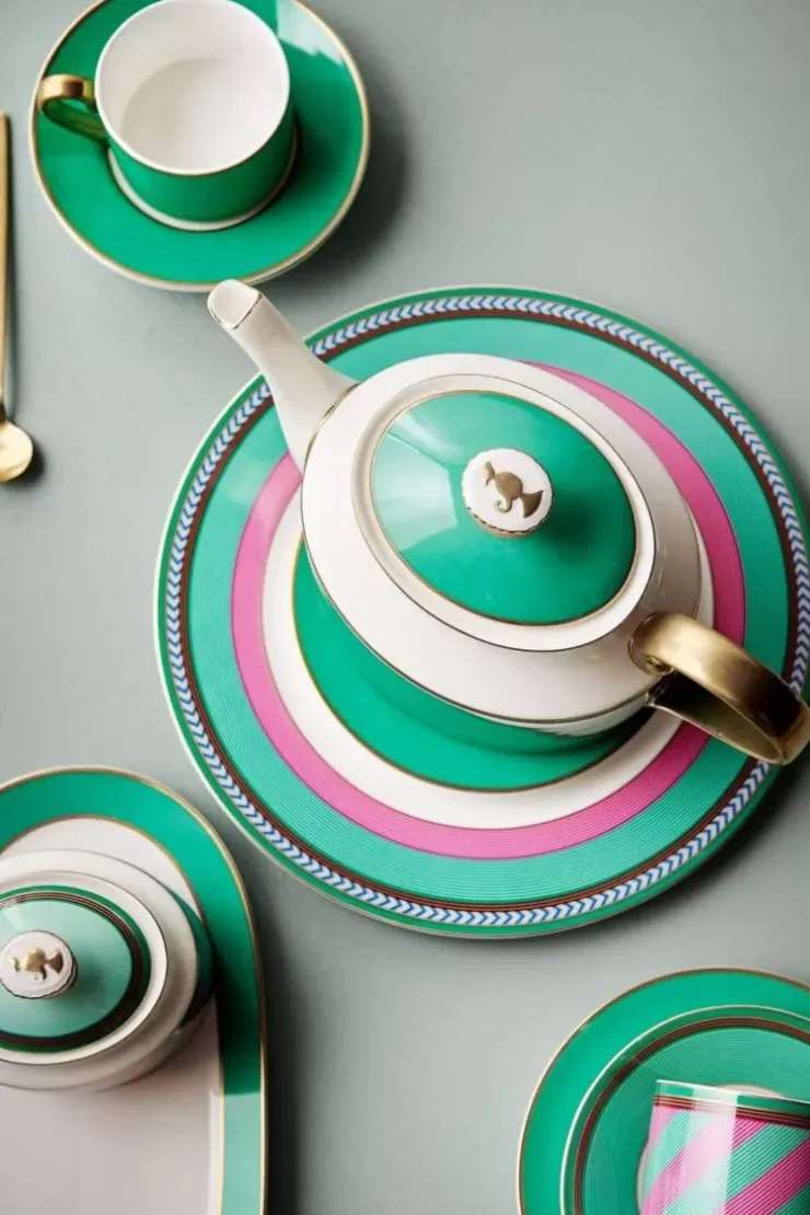 Tasse & Untertasse|Pip Studio Pip Chique Stripes Cappuccino Tasse & Untertasse Rosa/Grun