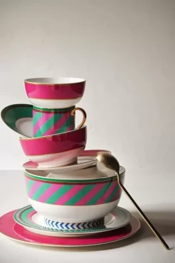Frühstücksteller|Pip Studio Pip Chique Stripes Frühstücksteller Rosa/Grun 23Cm