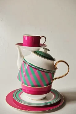 Frühstücksteller|Pip Studio Pip Chique Stripes Frühstücksteller Rosa/Grun 23Cm