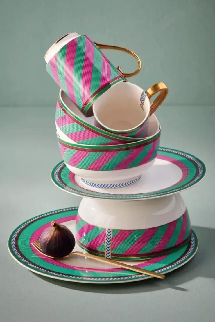 Schalen|Pip Studio Pip Chique Stripes Schale Rosa/Grun 20.5Cm