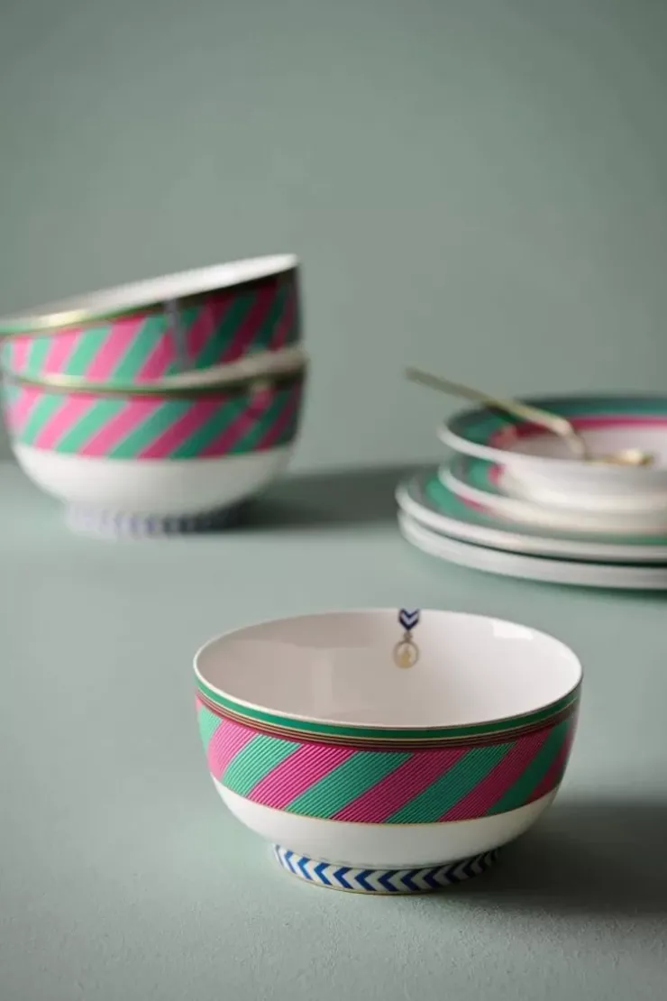 Schalen|Pip Studio Pip Chique Stripes Schale Rosa/Grun 15.5Cm