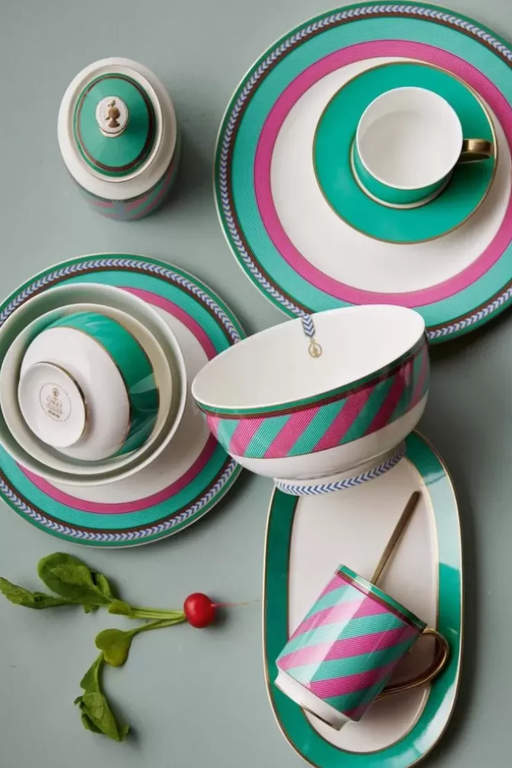 Teetassen|Pip Studio Pip Chique Stripes Tasse Gross Rosa/Grun 350Ml