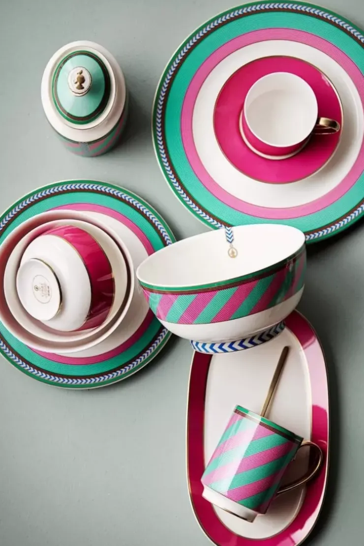 Teetassen|Pip Studio Pip Chique Stripes Tasse Gross Rosa/Grun 350Ml
