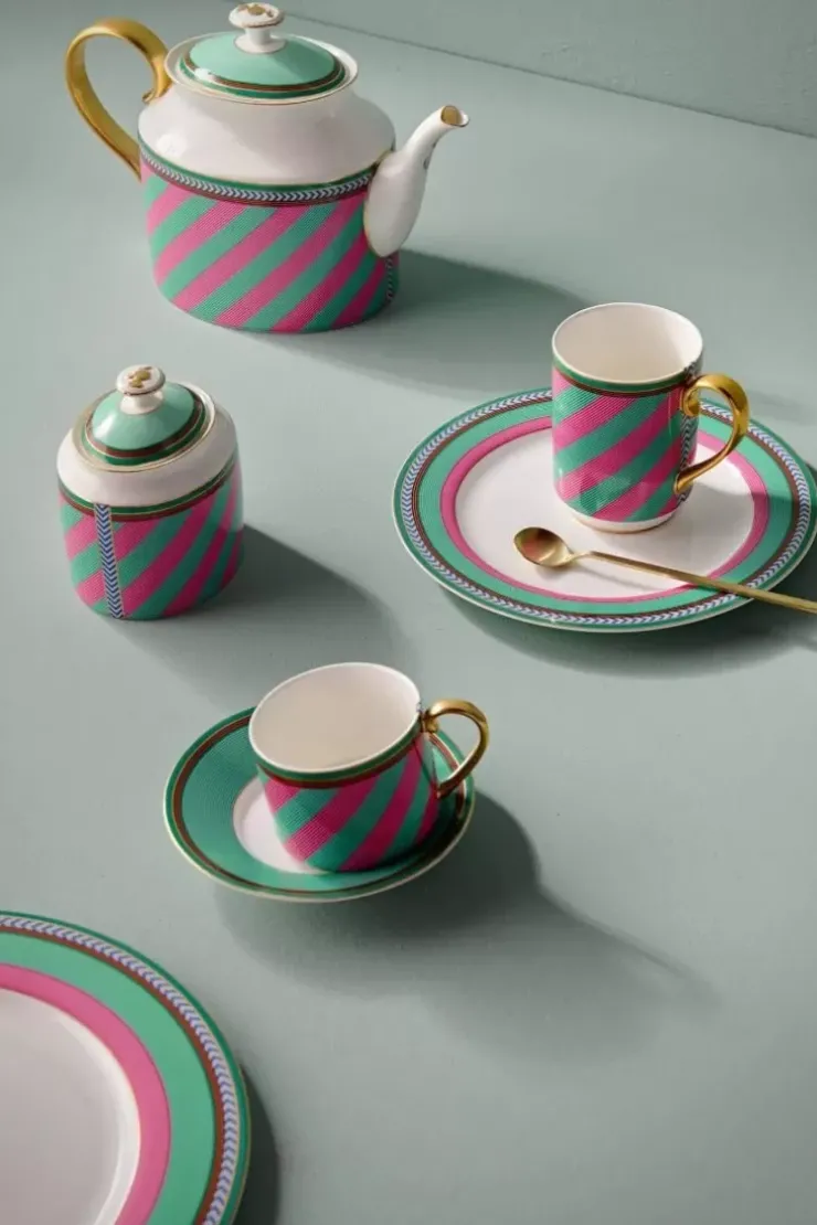 Teetassen|Pip Studio Pip Chique Stripes Tasse Gross Rosa/Grun 350Ml