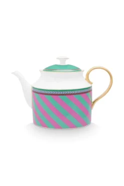 Teekannen|Pip Studio Pip Chique Stripes Teekanne Gross Rosa/Grun