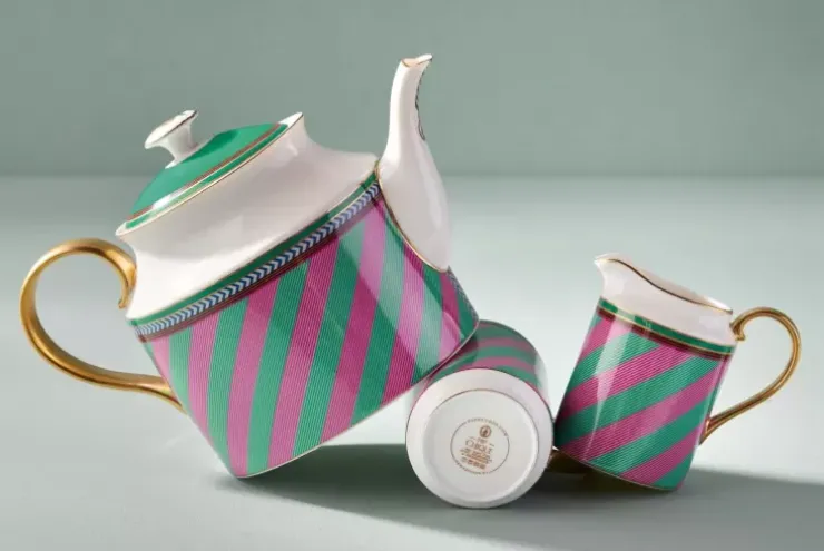 Teekannen|Pip Studio Pip Chique Stripes Teekanne Gross Rosa/Grun