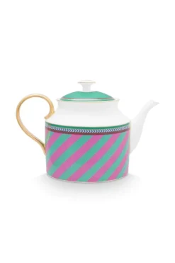 Teekannen|Pip Studio Pip Chique Stripes Teekanne Gross Rosa/Grun