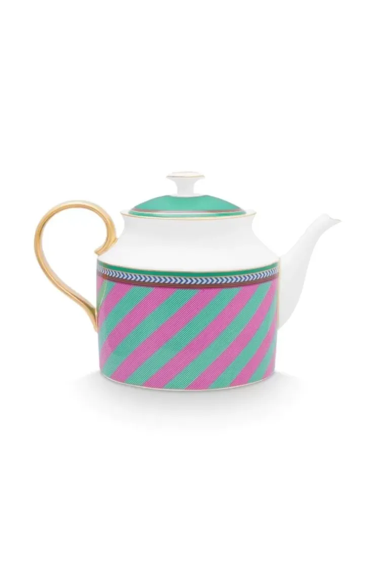 Teekannen|Pip Studio Pip Chique Stripes Teekanne Gross Rosa/Grun