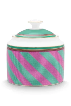 Zuckerdose|Pip Studio Pip Chique Stripes Zuckerdose Rosa/Grun