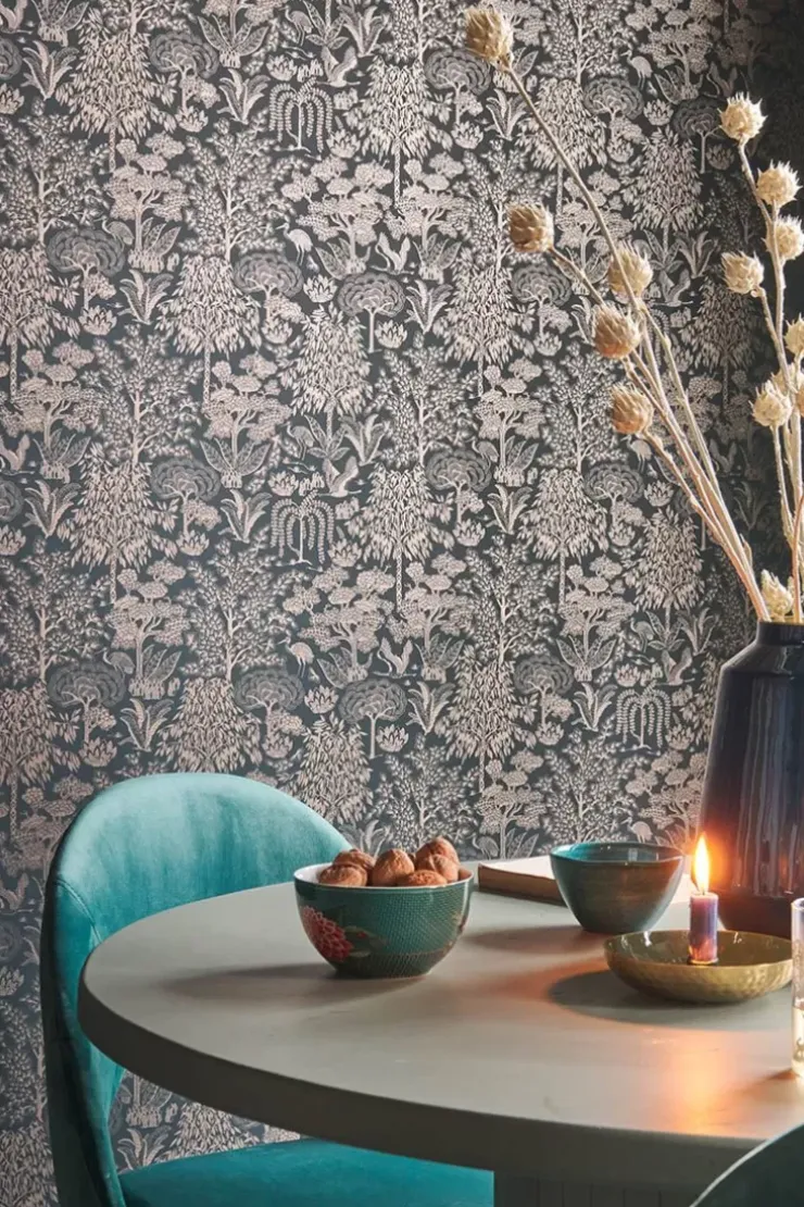 Vliestapete|Pip Studio Origami Tree Vliestapete Dunkel /Rosegold Blau