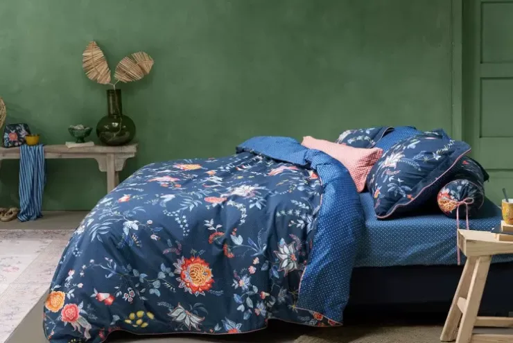 Bettkissen|Pip Studio Quadratisches Zierkissen Flower Festival Dunkel Blau