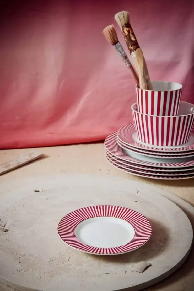 Gebäckteller|Pip Studio Royal Stripes Petit Four Dunkelrosa 12Cm
