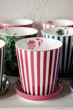 Porzellan Sets|Pip Studio Royal Stripes Tasse & Teebeutelablage Dunkel Rosa
