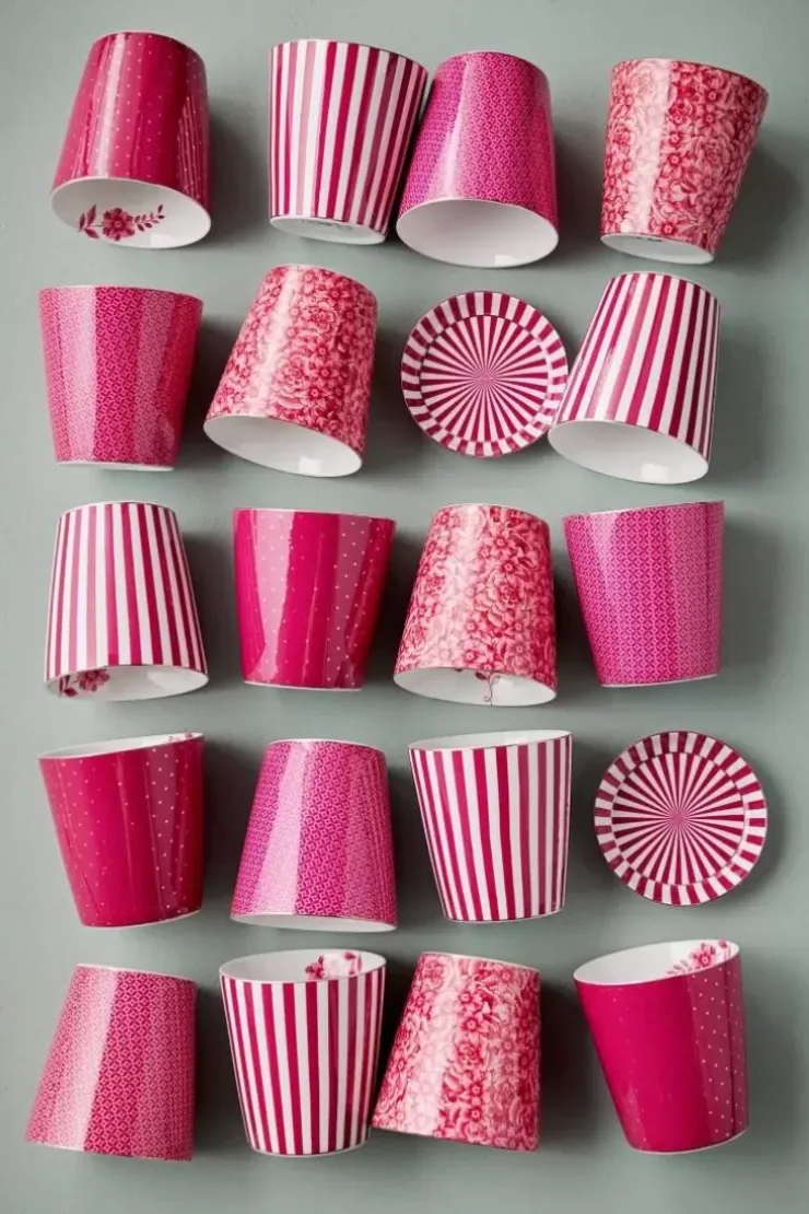 Porzellan Sets|Pip Studio Royal Stripes Tasse & Teebeutelablage Dunkel Rosa