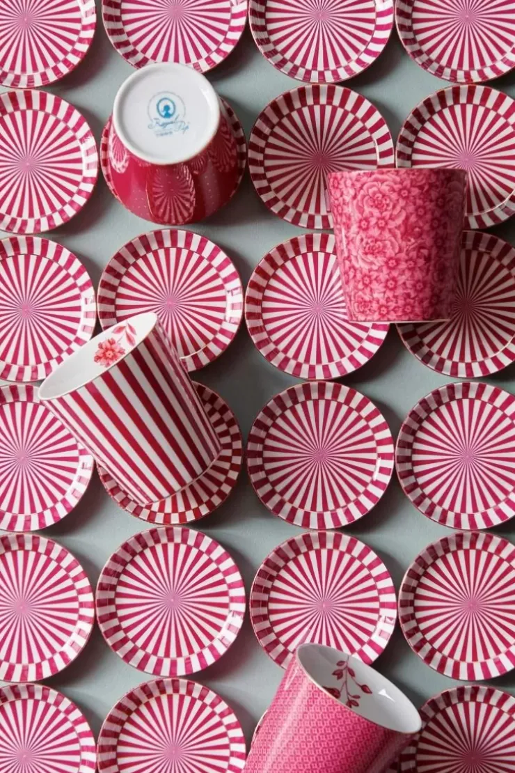 Porzellan Sets|Pip Studio Royal Stripes Tasse & Teebeutelablage Dunkel Rosa