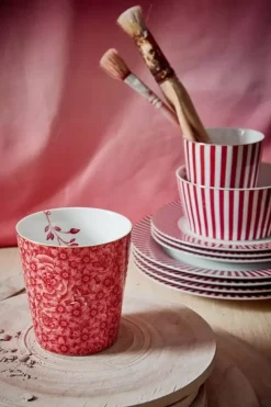 Kaffeetassen|Pip Studio Royal Stripes Tasse Blumen Dunkelrosa