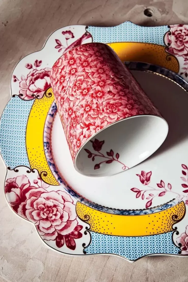Kaffeetassen|Pip Studio Royal Stripes Tasse Blumen Dunkelrosa